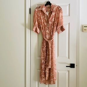 Pink Floral Embroidered Belted Tunic Dress